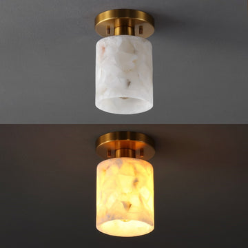 Jules 5.13" 1-Light Modern Contemporary Alabaster/Iron Cylinder LED Semi Flush Mount - JONATHAN Y